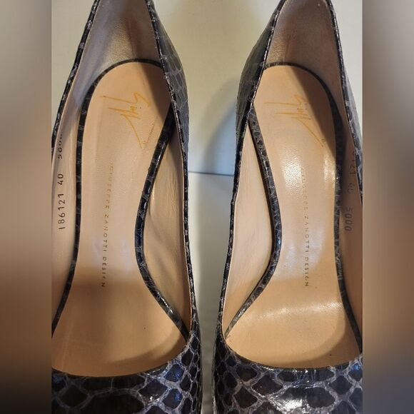 Giuseppe Zanotti Black/Gray Snakeskin Platform Peep Toe Pumps Sz.10/40 MSRP $995 - Picture 6 of 9